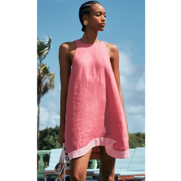 STAUD Dresses & Skirts - Staud M Allori Pink Linen Shift Dress Wave Hem